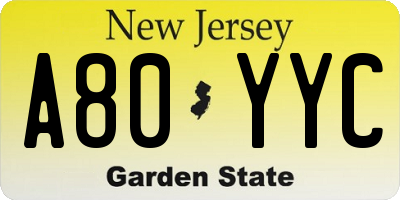 NJ license plate A80YYC