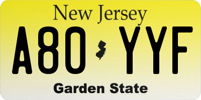 NJ license plate A80YYF