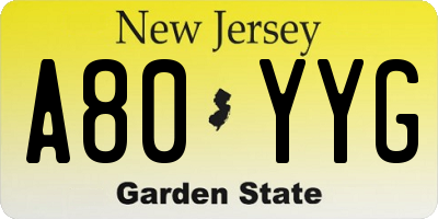 NJ license plate A80YYG