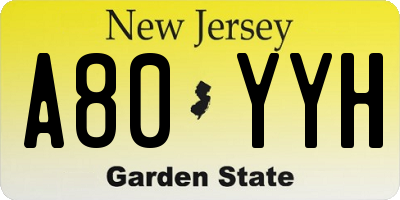 NJ license plate A80YYH
