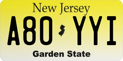 NJ license plate A80YYI