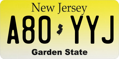 NJ license plate A80YYJ