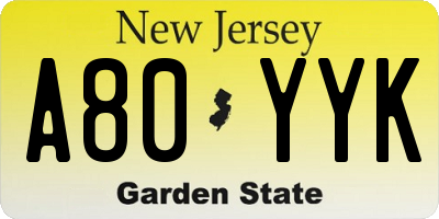 NJ license plate A80YYK
