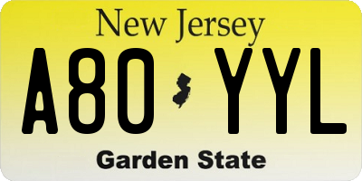 NJ license plate A80YYL