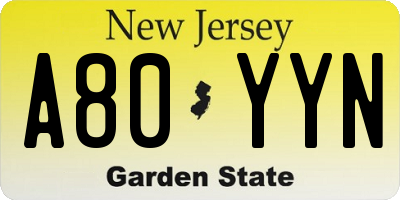 NJ license plate A80YYN