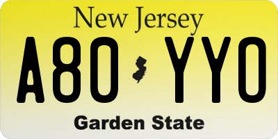 NJ license plate A80YYO