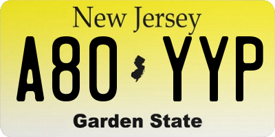 NJ license plate A80YYP