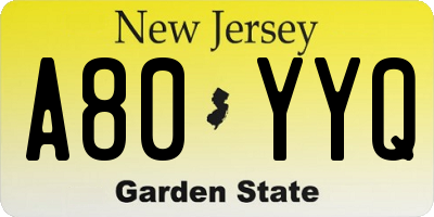 NJ license plate A80YYQ