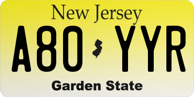 NJ license plate A80YYR