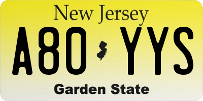 NJ license plate A80YYS