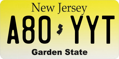 NJ license plate A80YYT