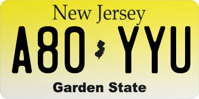 NJ license plate A80YYU