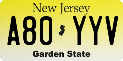 NJ license plate A80YYV