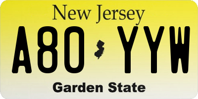 NJ license plate A80YYW
