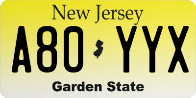 NJ license plate A80YYX