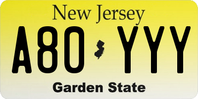 NJ license plate A80YYY