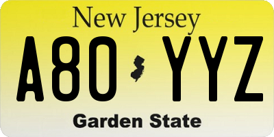 NJ license plate A80YYZ