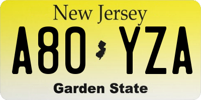 NJ license plate A80YZA