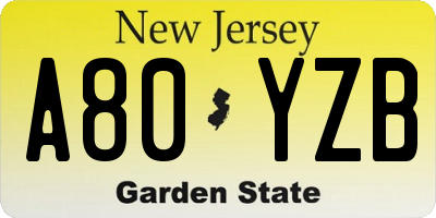 NJ license plate A80YZB