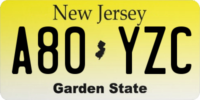 NJ license plate A80YZC