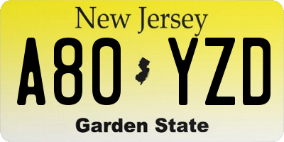 NJ license plate A80YZD