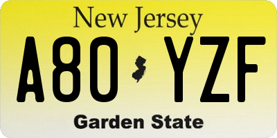 NJ license plate A80YZF
