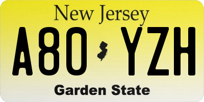 NJ license plate A80YZH