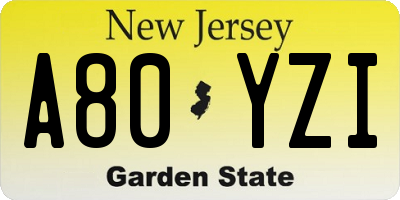 NJ license plate A80YZI
