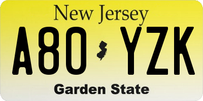 NJ license plate A80YZK