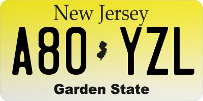 NJ license plate A80YZL
