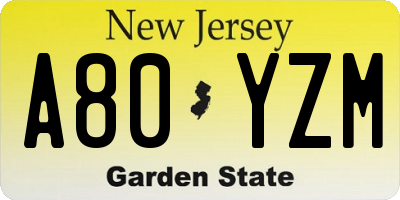 NJ license plate A80YZM
