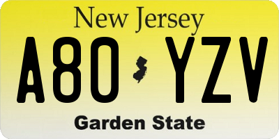 NJ license plate A80YZV