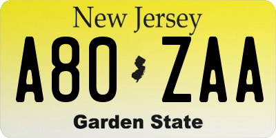 NJ license plate A80ZAA