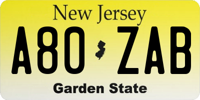 NJ license plate A80ZAB