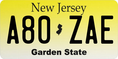 NJ license plate A80ZAE