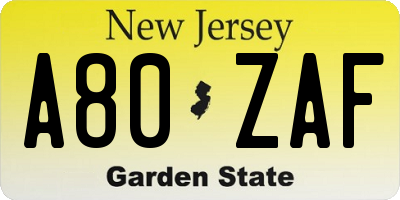 NJ license plate A80ZAF