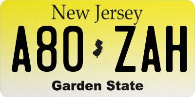 NJ license plate A80ZAH