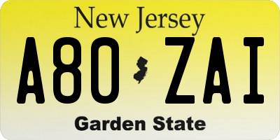 NJ license plate A80ZAI