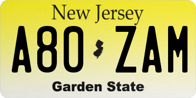 NJ license plate A80ZAM