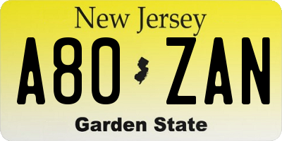 NJ license plate A80ZAN