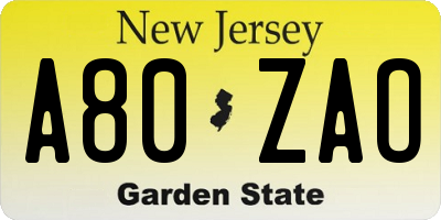 NJ license plate A80ZAO