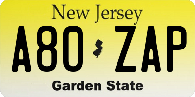 NJ license plate A80ZAP