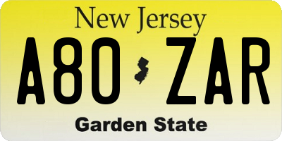 NJ license plate A80ZAR