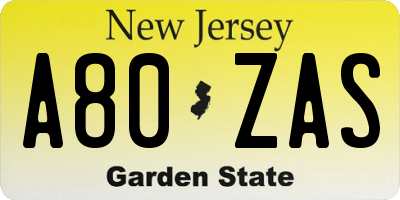 NJ license plate A80ZAS