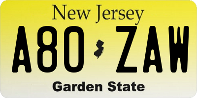 NJ license plate A80ZAW