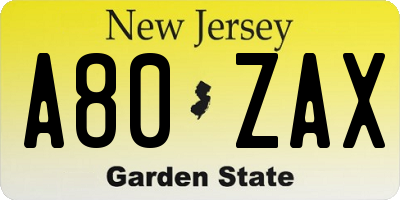 NJ license plate A80ZAX