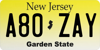 NJ license plate A80ZAY