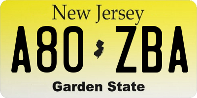 NJ license plate A80ZBA