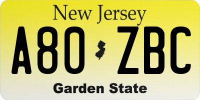 NJ license plate A80ZBC