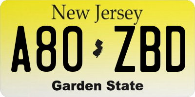 NJ license plate A80ZBD